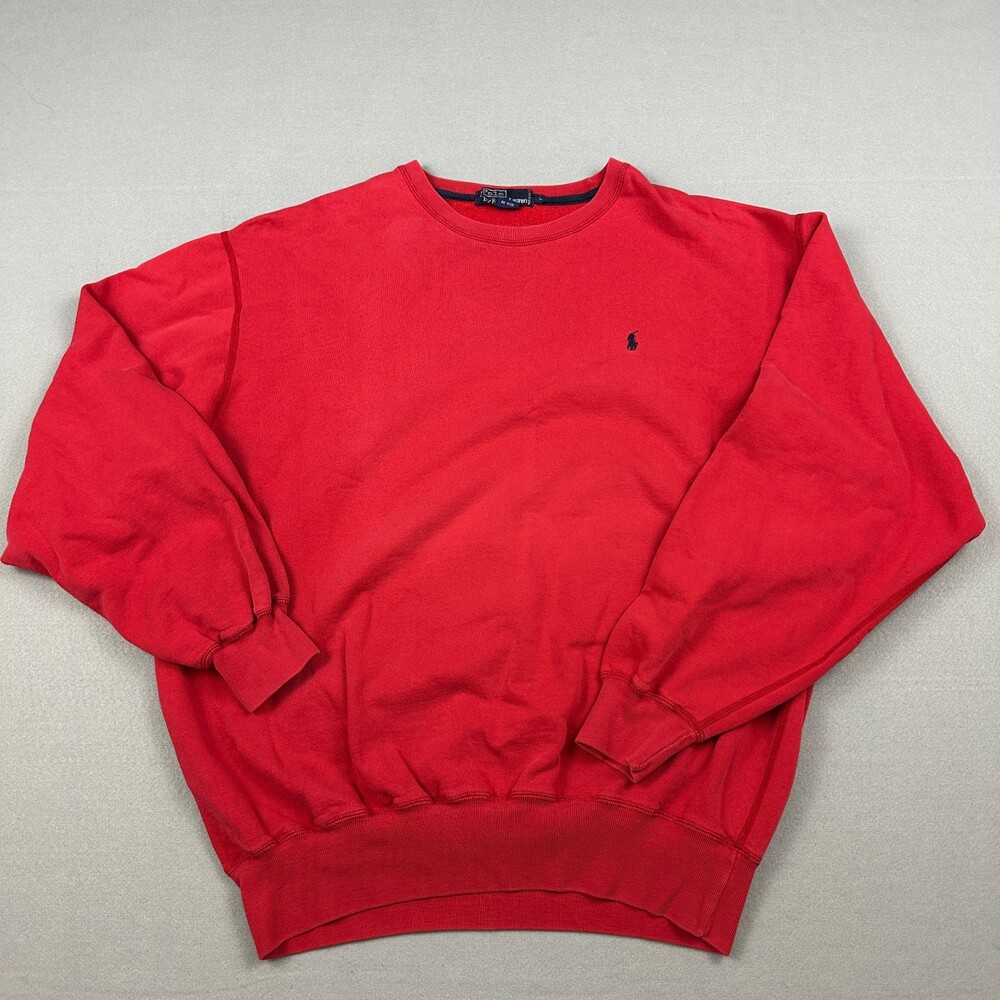 Vintage Polo Ralph Lauren Sweatshirt Men Large Red Solid Crewneck Pullover Pony